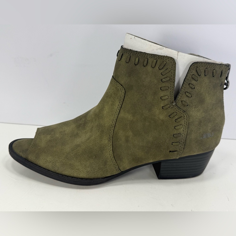 NEW - Jambu JBU Olive Open Toe Ankle Booties With Whip Stitching Detail